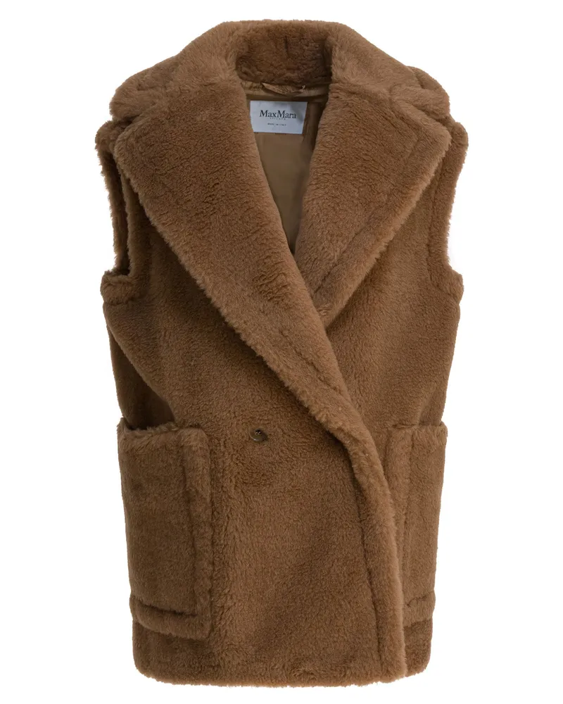 Max Mara Zweireihige, ärmellose Jacke aus Teddyfell Brown