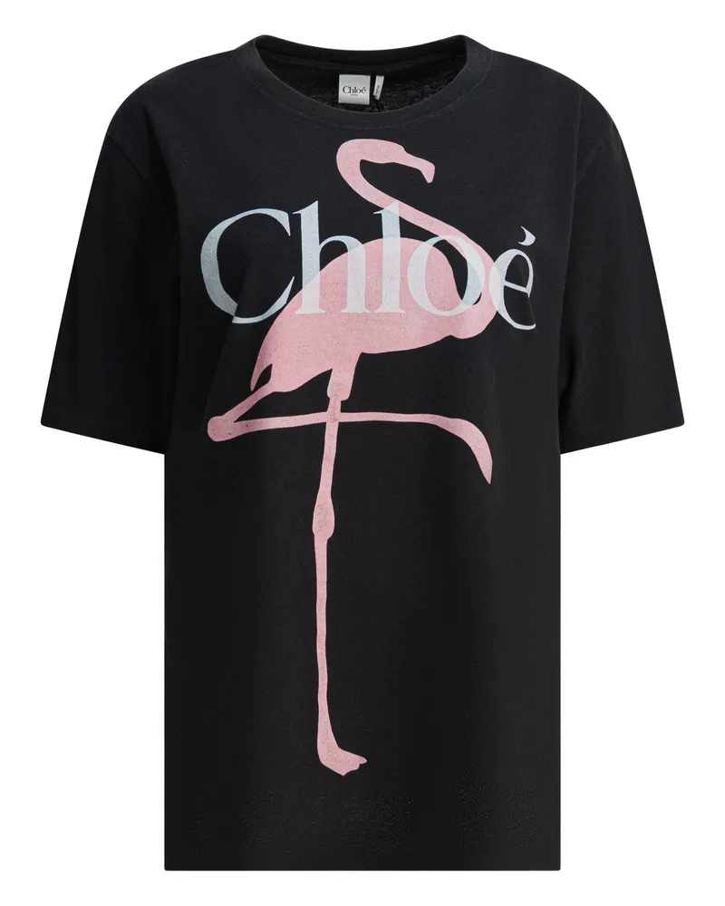 Chloé Baumwoll-T-Shirt mit Logo Black