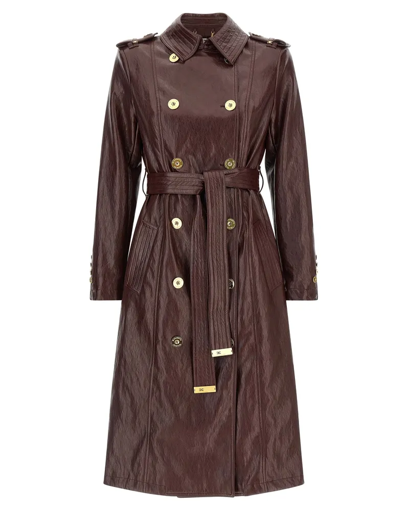 Elisabetta Franchi Craquelé Trench Coat Bordeaux