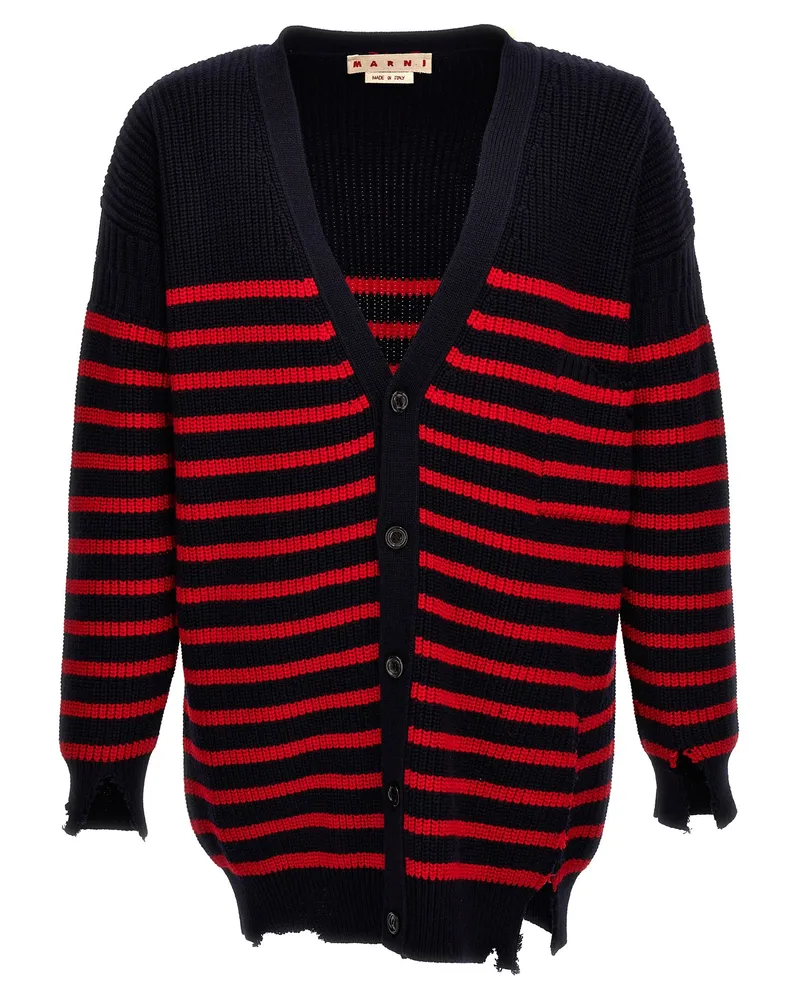 Marni zerstörte den Effekt gestreifte Strickjacke Multicolor
