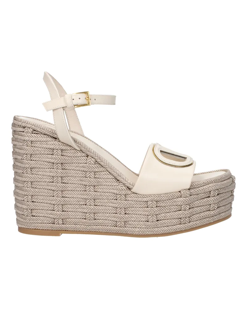 Valentino Garavani Damens Keilsandaletten aus beigem/elfenbeinfarbenem Leder -