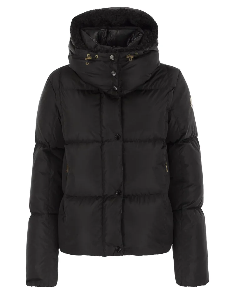 Moncler Castelnou Short Down Jacke mit Kapuze und quadratischem Quilt Black