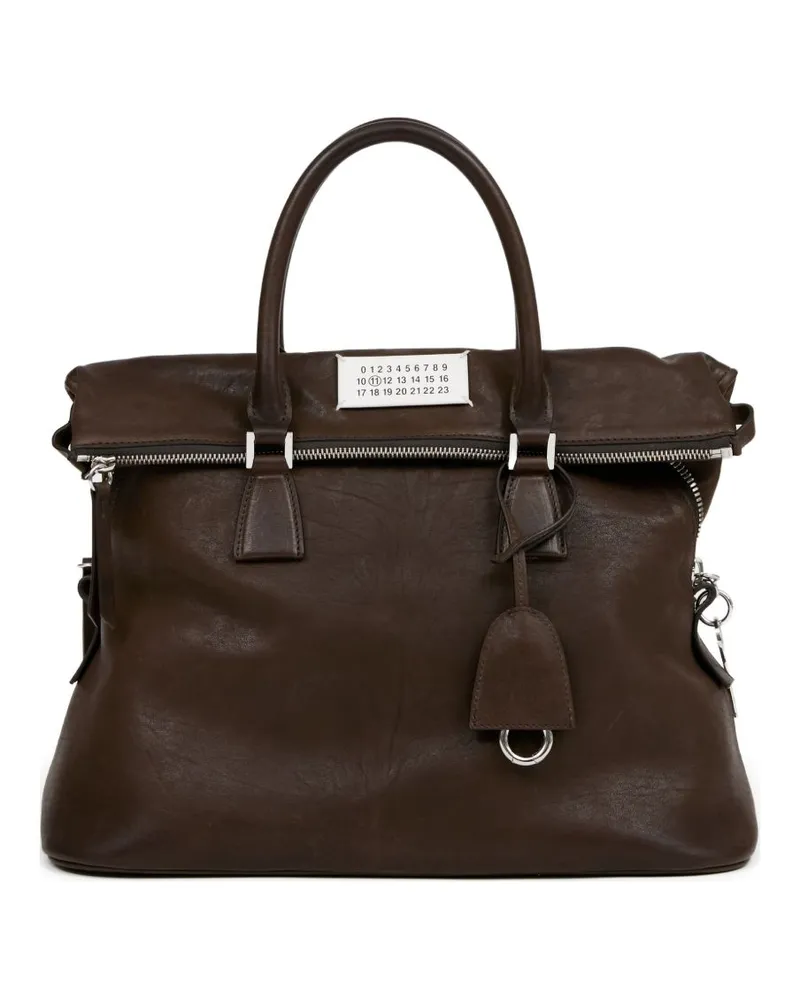 Maison Margiela 5 Ac Mittelgroße Lederhandtasche Brown