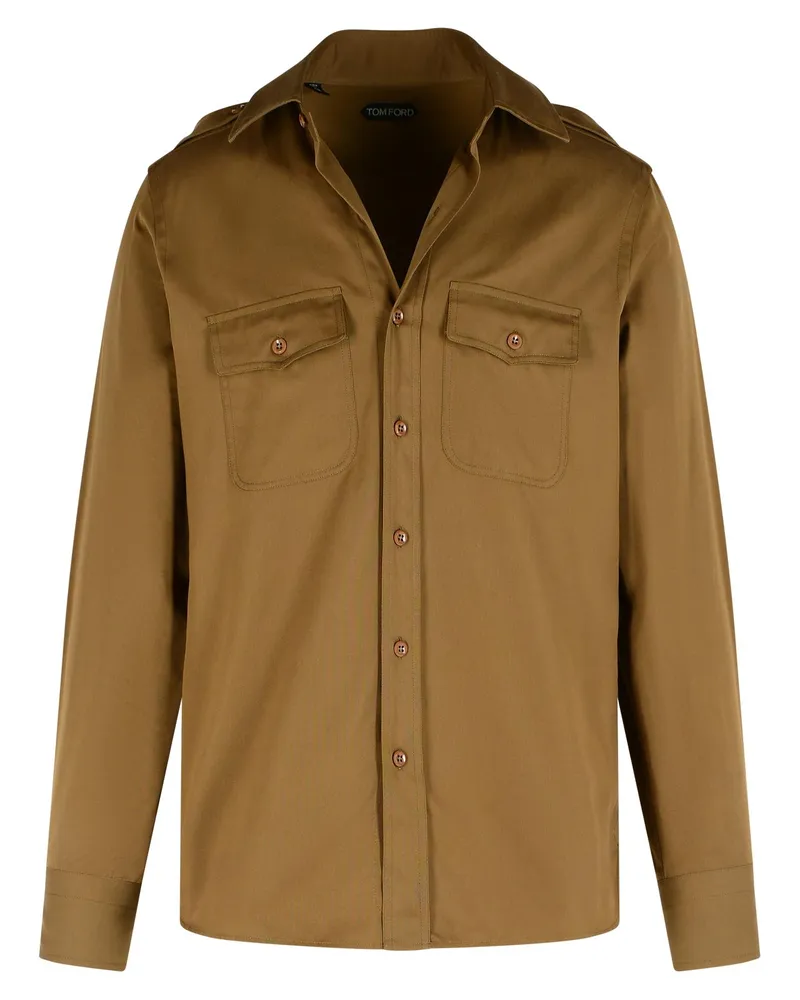 Tom Ford Army Green Seidenmischhemd Green