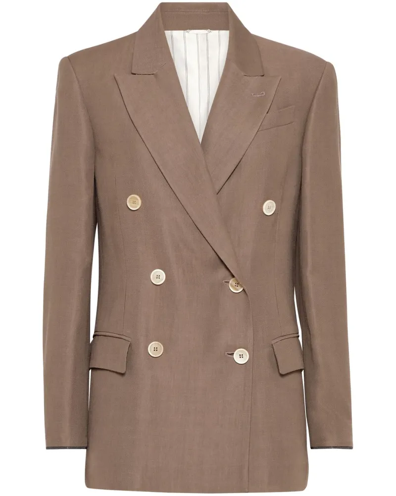 Brunello Cucinelli Leinenmischung doppelte Breast -Jacke Brown