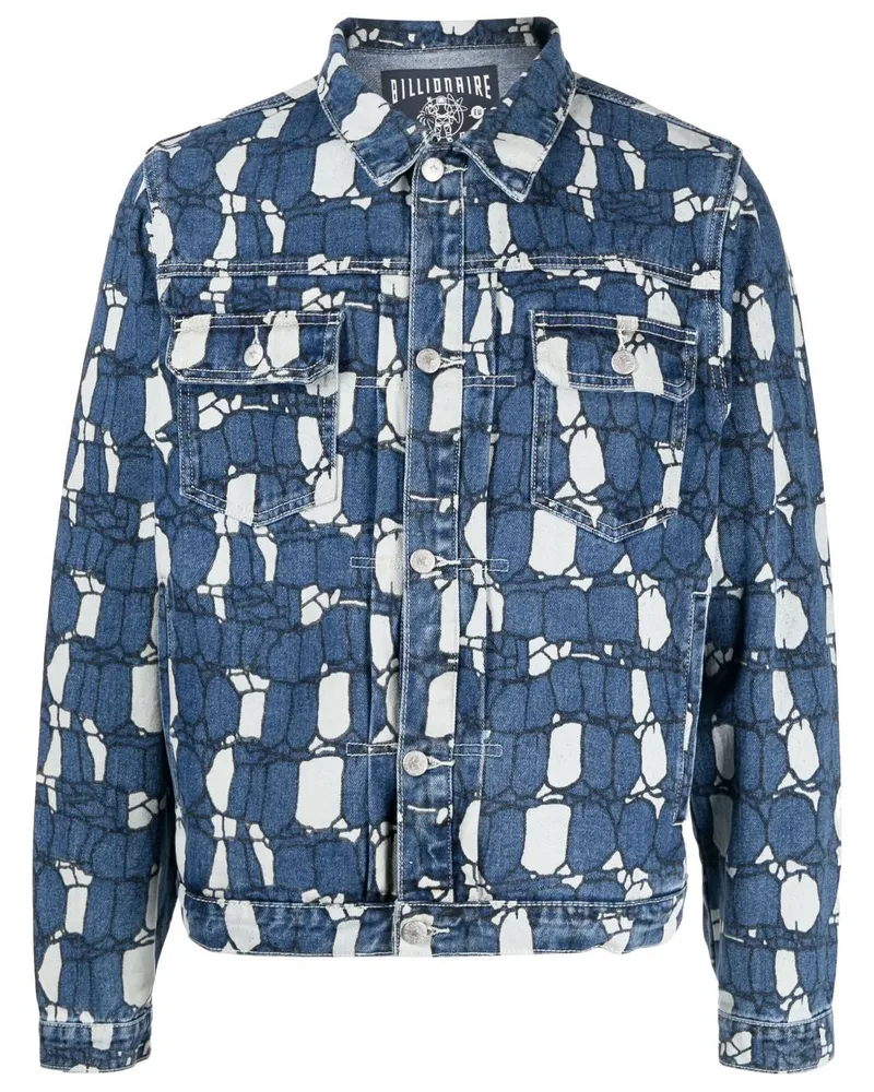Billionaire Milliardär Camouflage Print Denim Jacke Blue