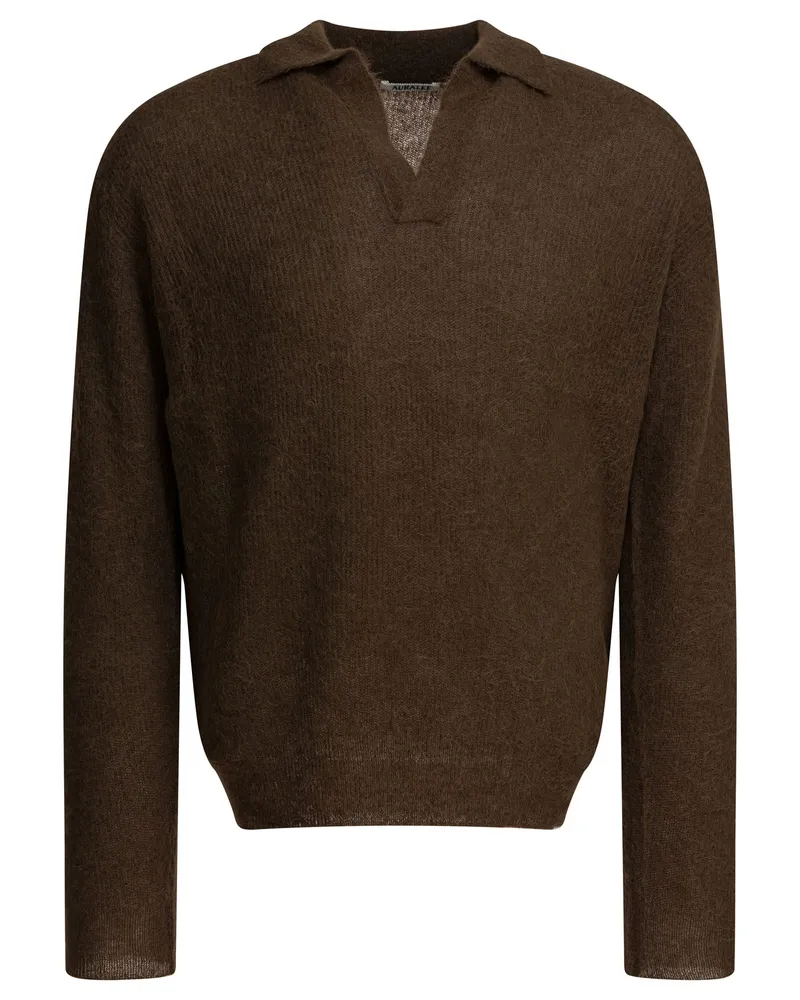 AURALEE Alpaka-Pullover mit V-Ausschnitt Brown