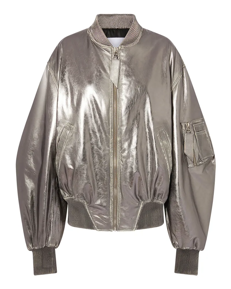 ATTICO Der Attico Spiegelte Leder -Bomberjacke Landebahn Silver