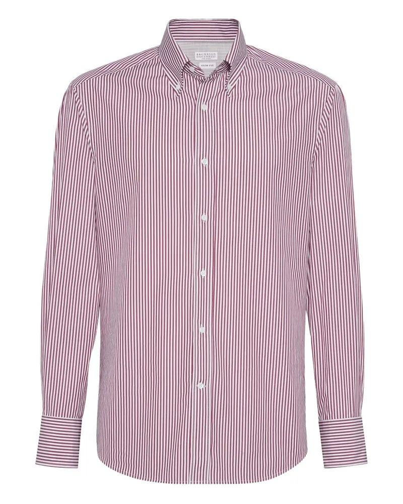 Brunello Cucinelli gestreiftes Baumwollhemd Red