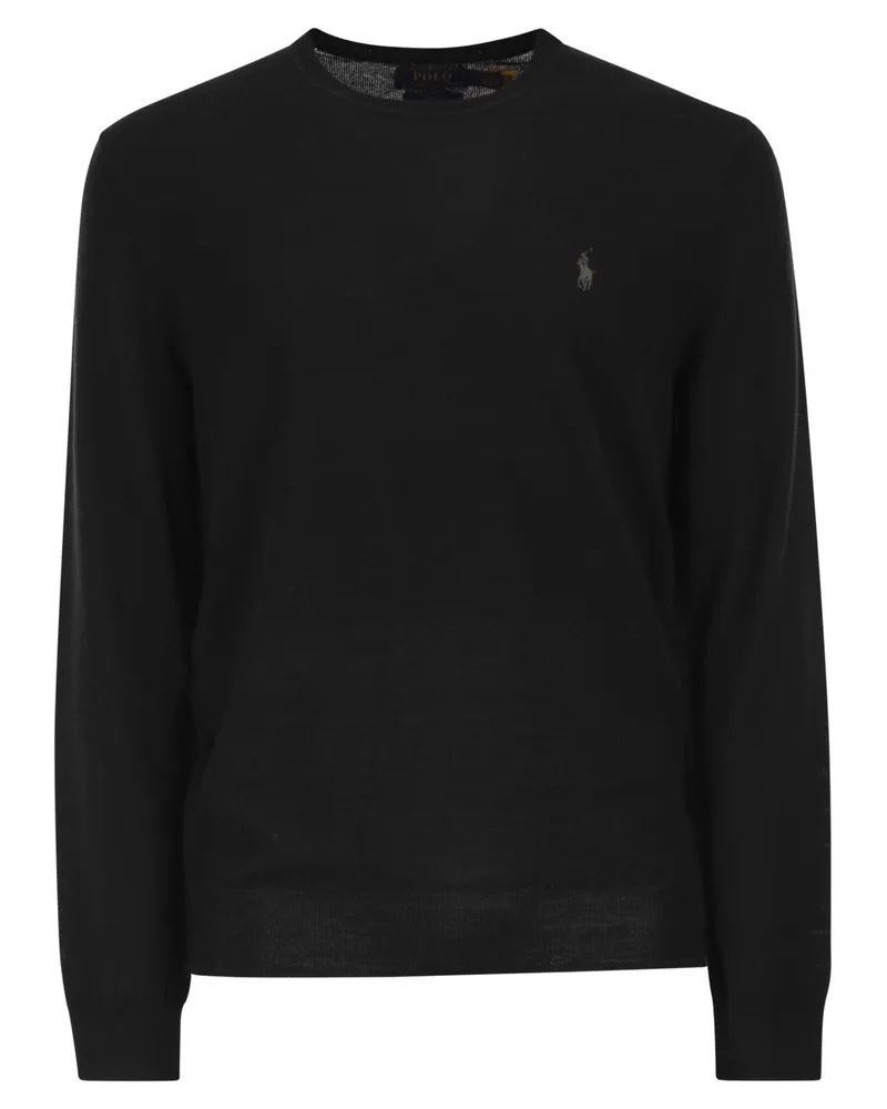 Ralph Lauren Slim Fit Waschbarer Rundhalspullover aus Wolle Black