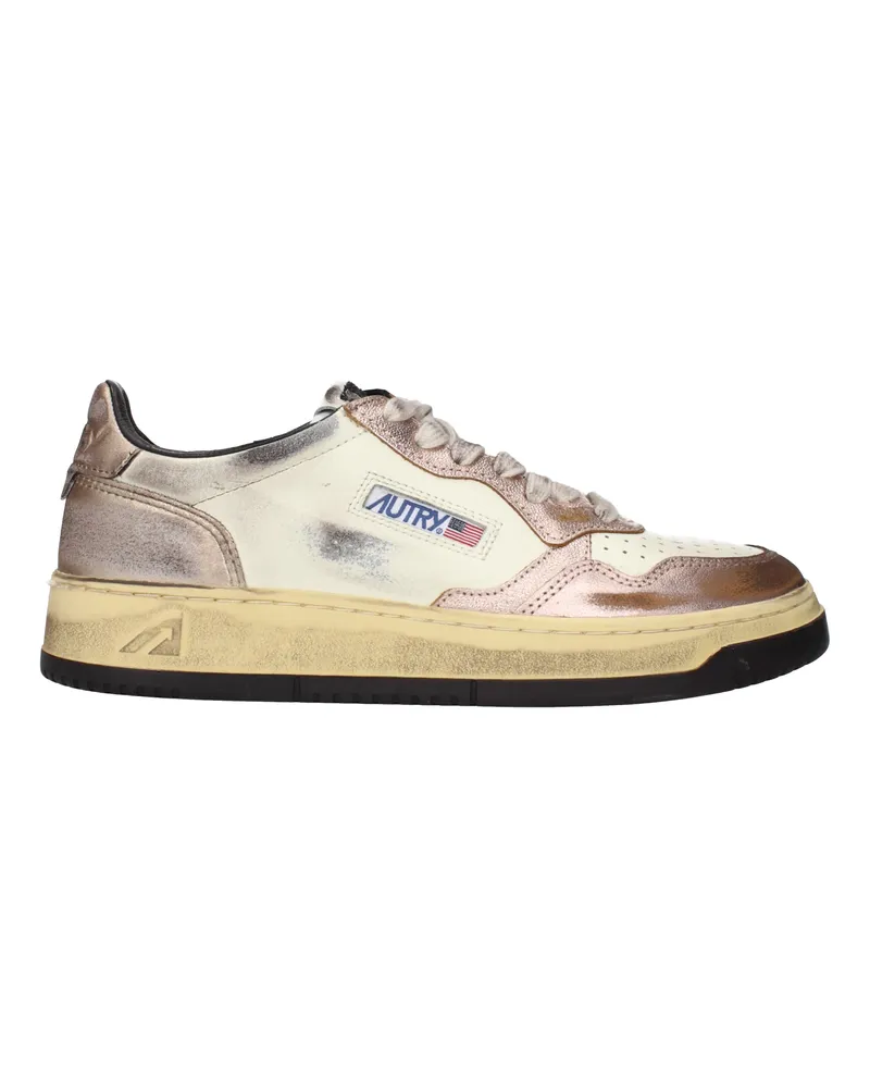 AUTRY Frauen's Ledersneaker in Beige/Metallic-Rosa -