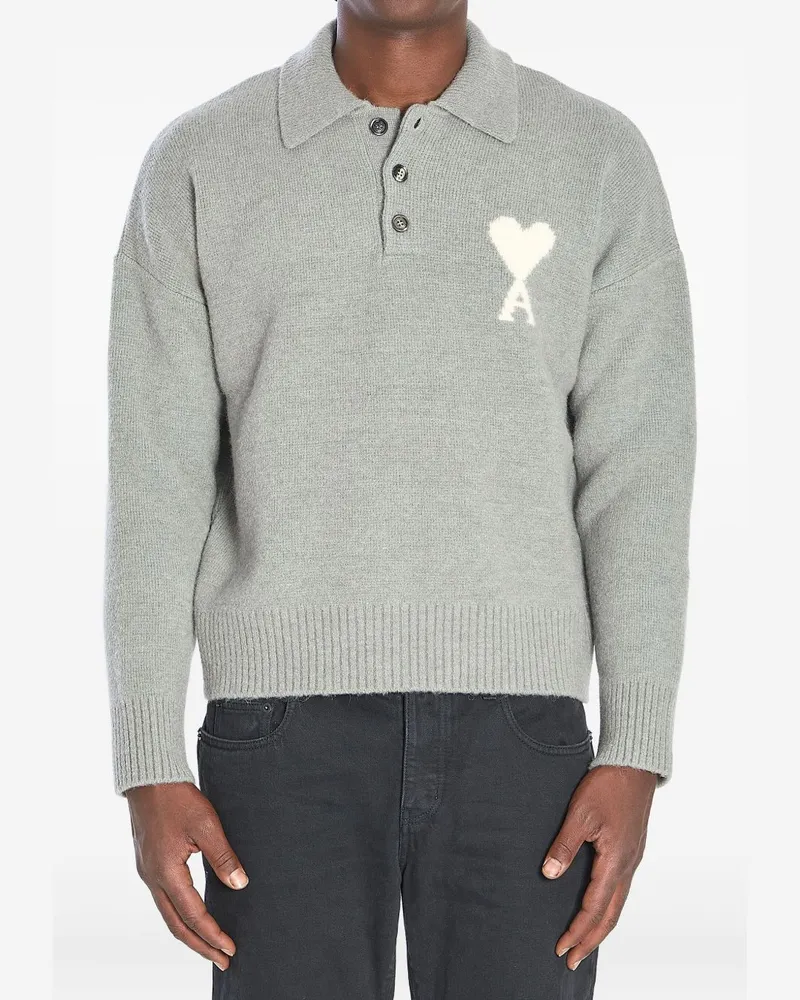 AMI Paris Ami De Coeur Woll-Poloshirt Grey