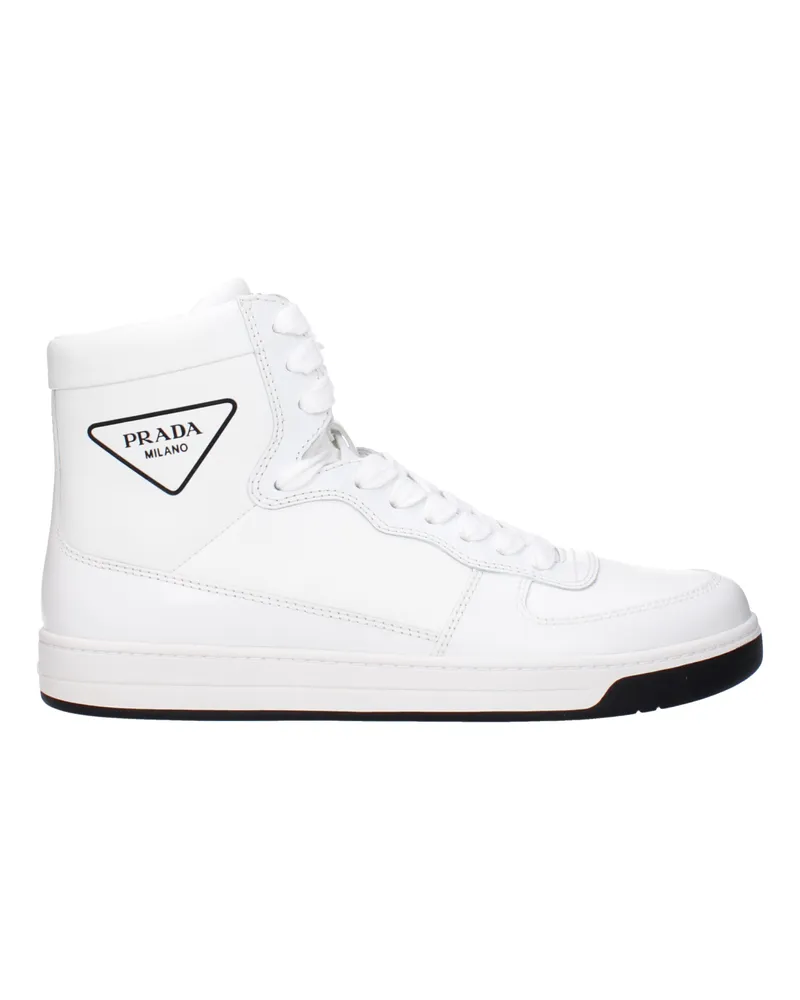 Prada Herrens Weiße Leder-Sneaker -