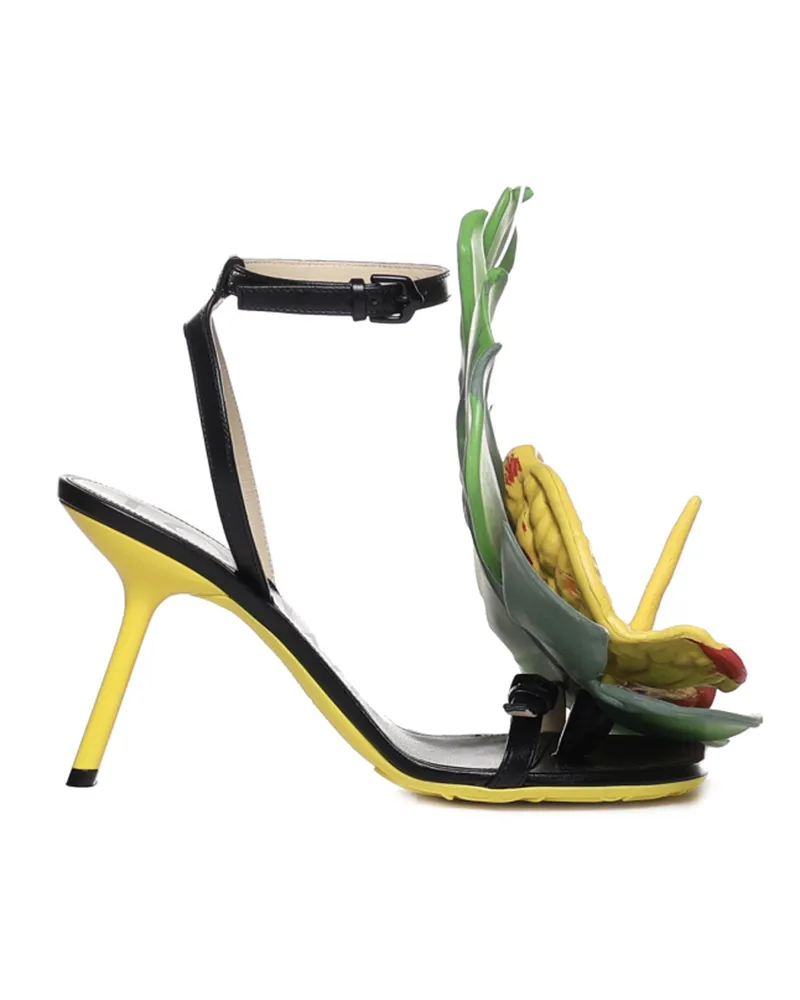 Loewe Petal Monstera Ledersandalen Schwarz