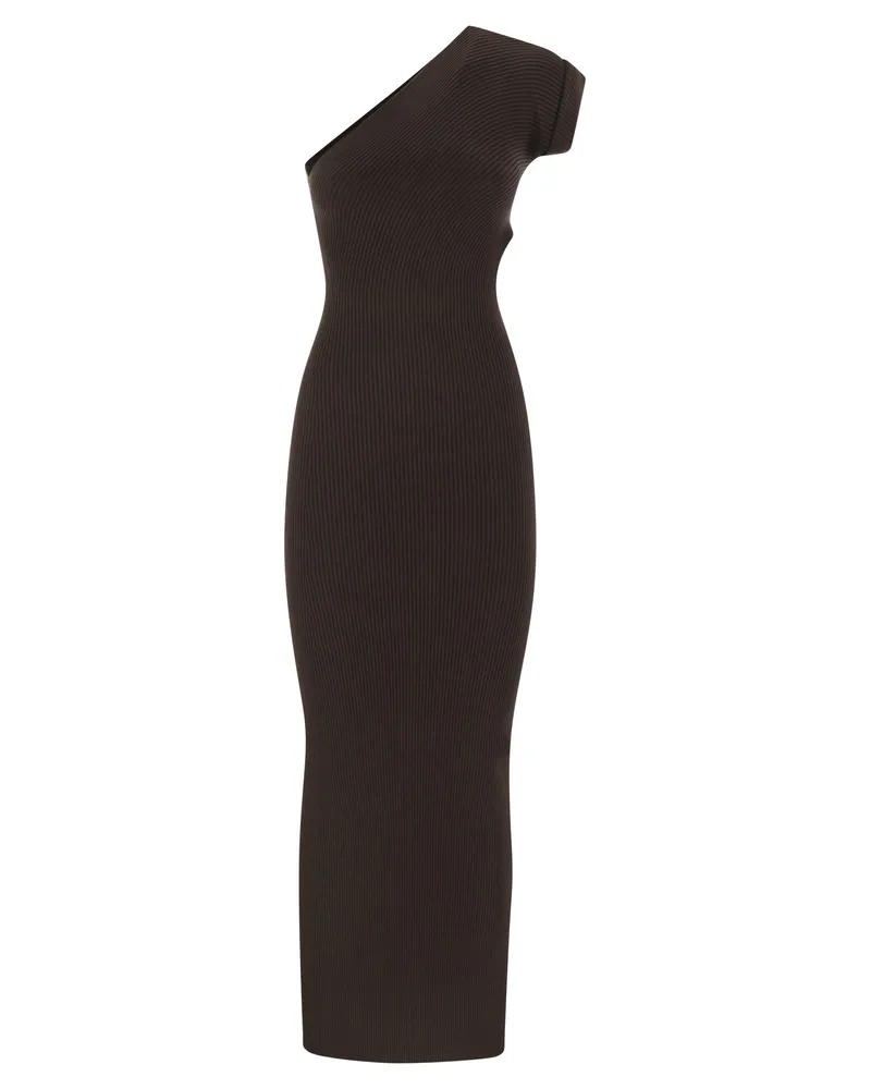 Max Mara Arda1234 geripptes Viskose -Kleid Brown