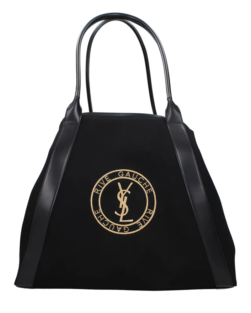 Saint Laurent Rive Gauche Damens Umhängetasche aus schwarzem/goldenem Stoff -