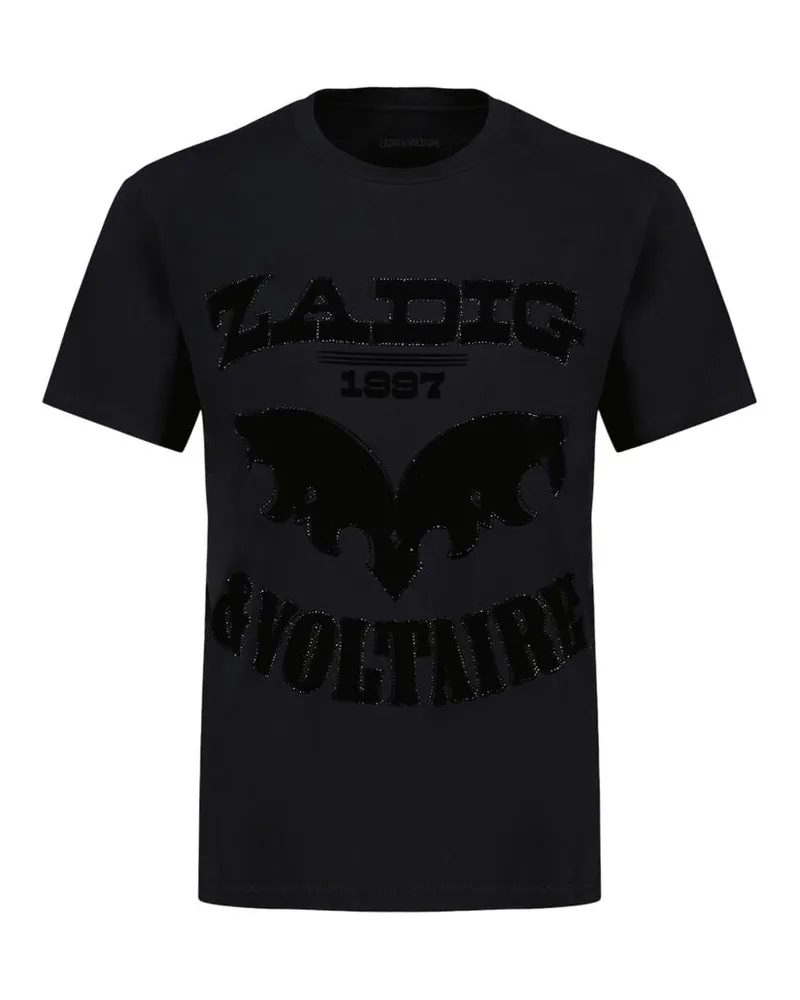 Zadig & Voltaire Edwin HC Voltaire Flock Strass T -Shirt  Cotton Schwarz Black