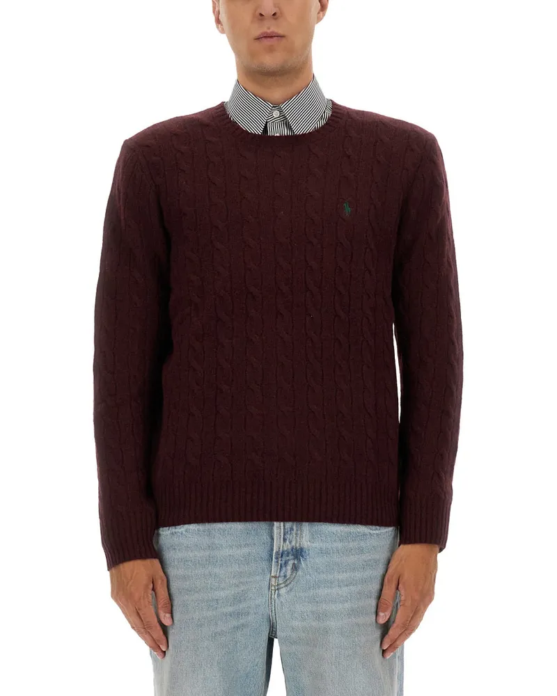 Ralph Lauren Wolle und Kaschmir -Kabel -Strickpullover Bordeaux