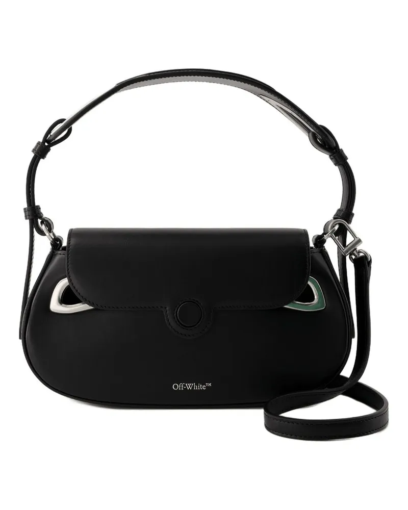 OFF-WHITE Muschel Hobo -Tasche aus weißem Lederschwarz Schwarz