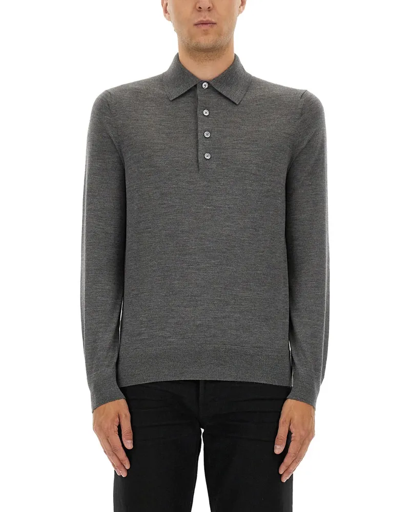 Tom Ford Fine Merino Virgin Wolle Polohemd Grey