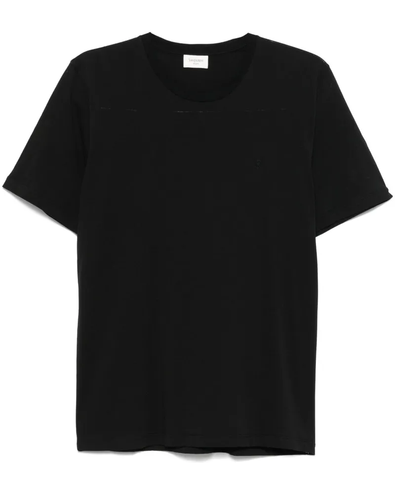 Saint Laurent Logo Baumwoll -T -Shirt Black