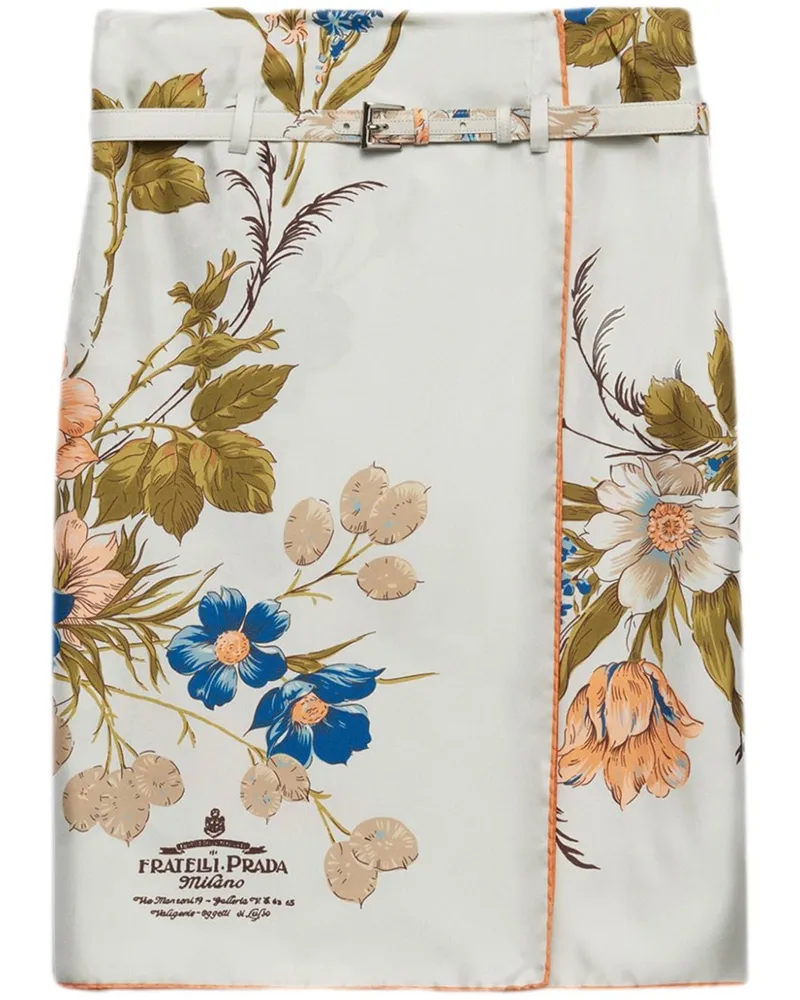 Prada Seiden -Twill gedruckter Rock Clear