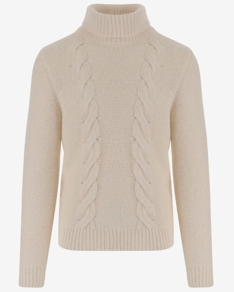 K-Way Zopfstrickpullover aus Baumwolle und Alpaka Ivory