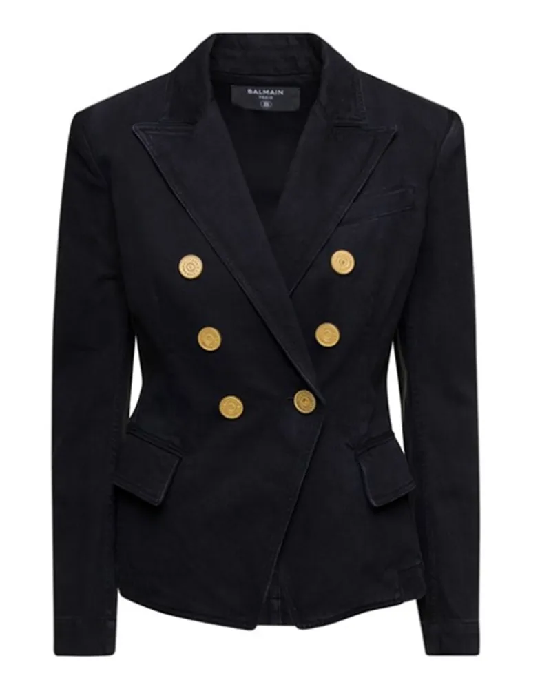 Balmain Double Breasted Denim Blazer Schwarz