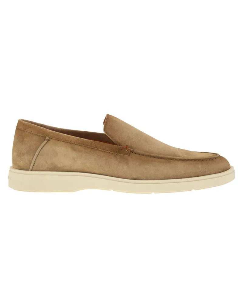 Santoni Suede Moccasin Beige
