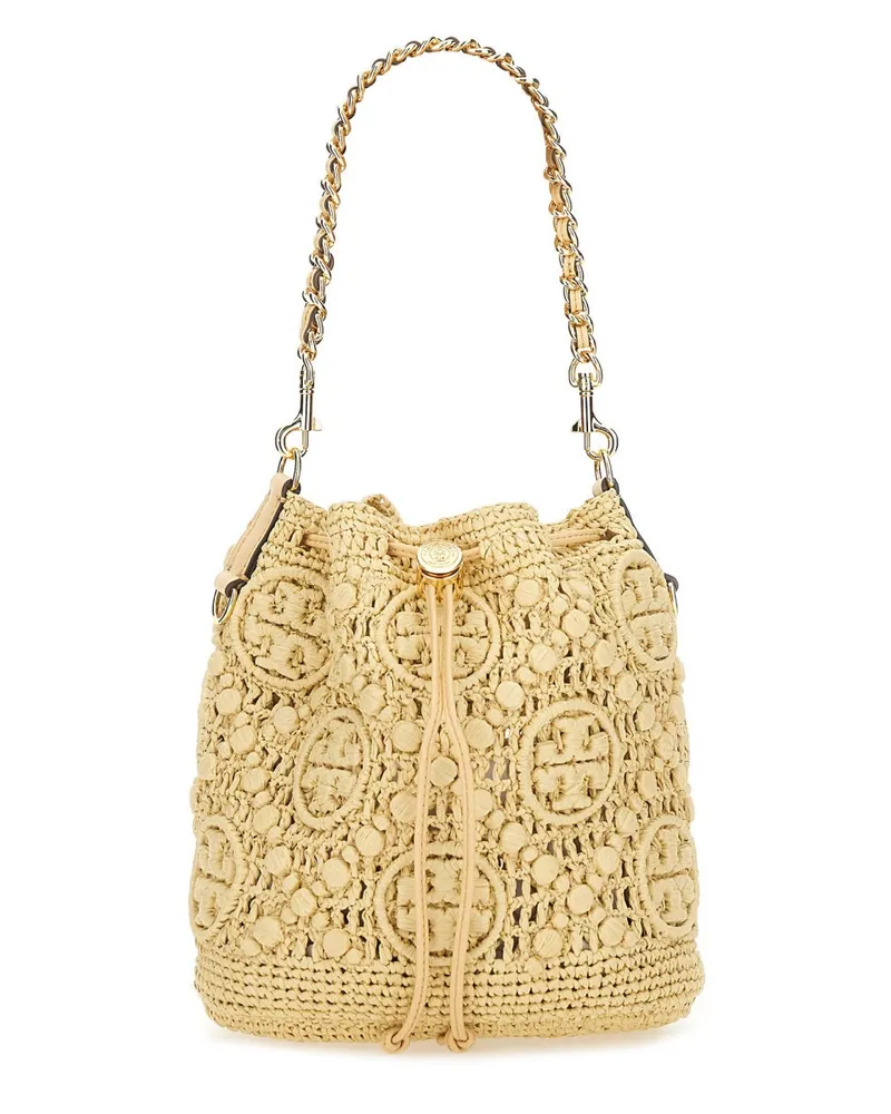 Tory Burch e Eimerbeutel mit Monogramm t Beige