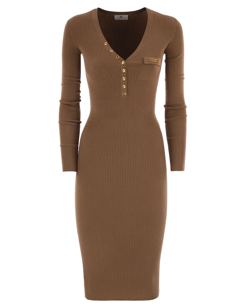 Elisabetta Franchi Rippen -Strickkleid mit Tasche Brown