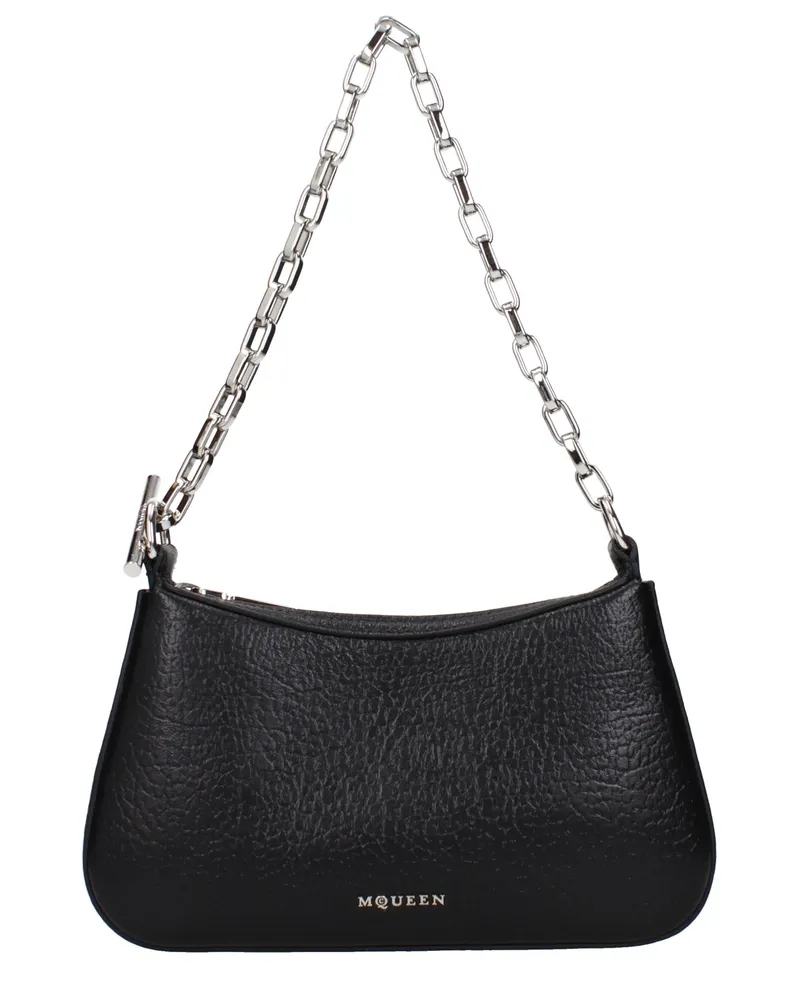 Alexander McQueen Damens Umhängetasche aus schwarzem Leder -