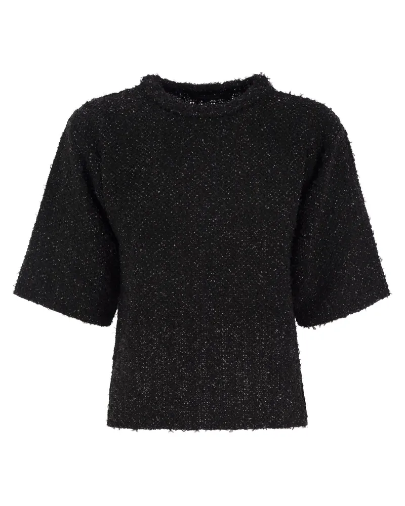 Fabiana Filippi Tweed Effect Crew Neck T -Shirt Black