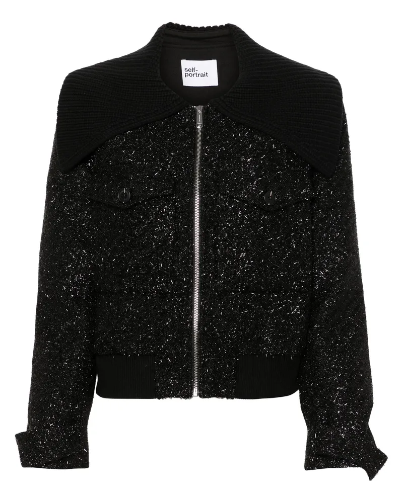 Self-Portrait Black Tinsel Boucle Bomber Jacke 