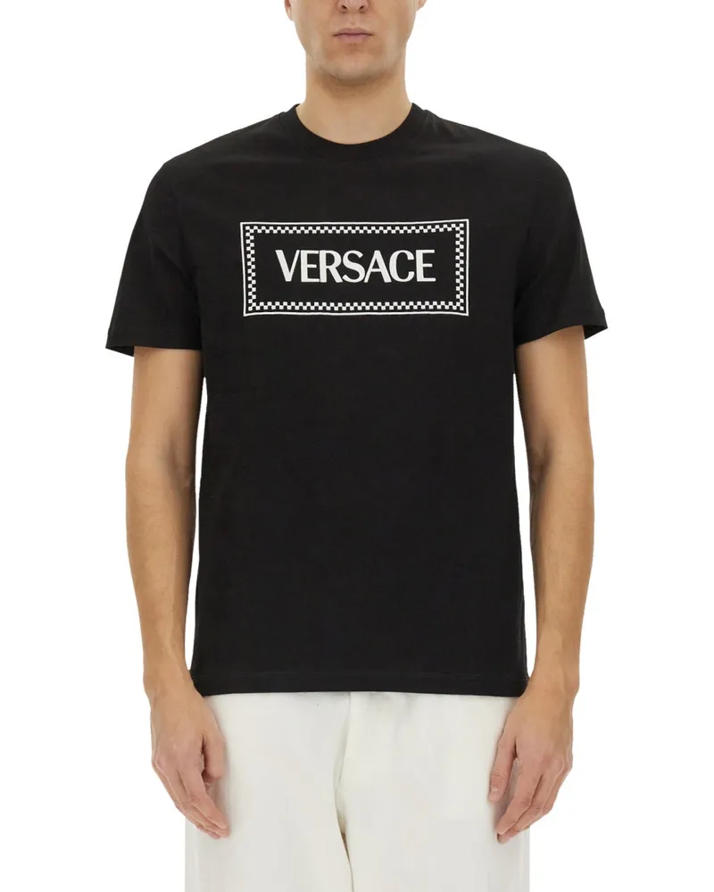 Versace T -Shirt mit '90 S Vintage bestickte Logo Black