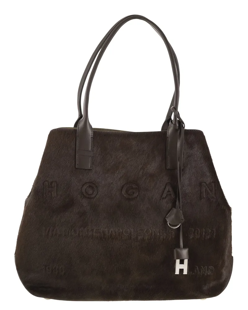 Hogan Medium Drehbuch Einkaufstasche in Pony Effect Leder Dark