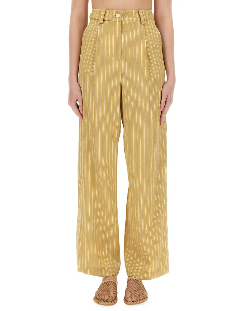 ALYSI gestreifte satin maßgeschneiderte Hosen Beige