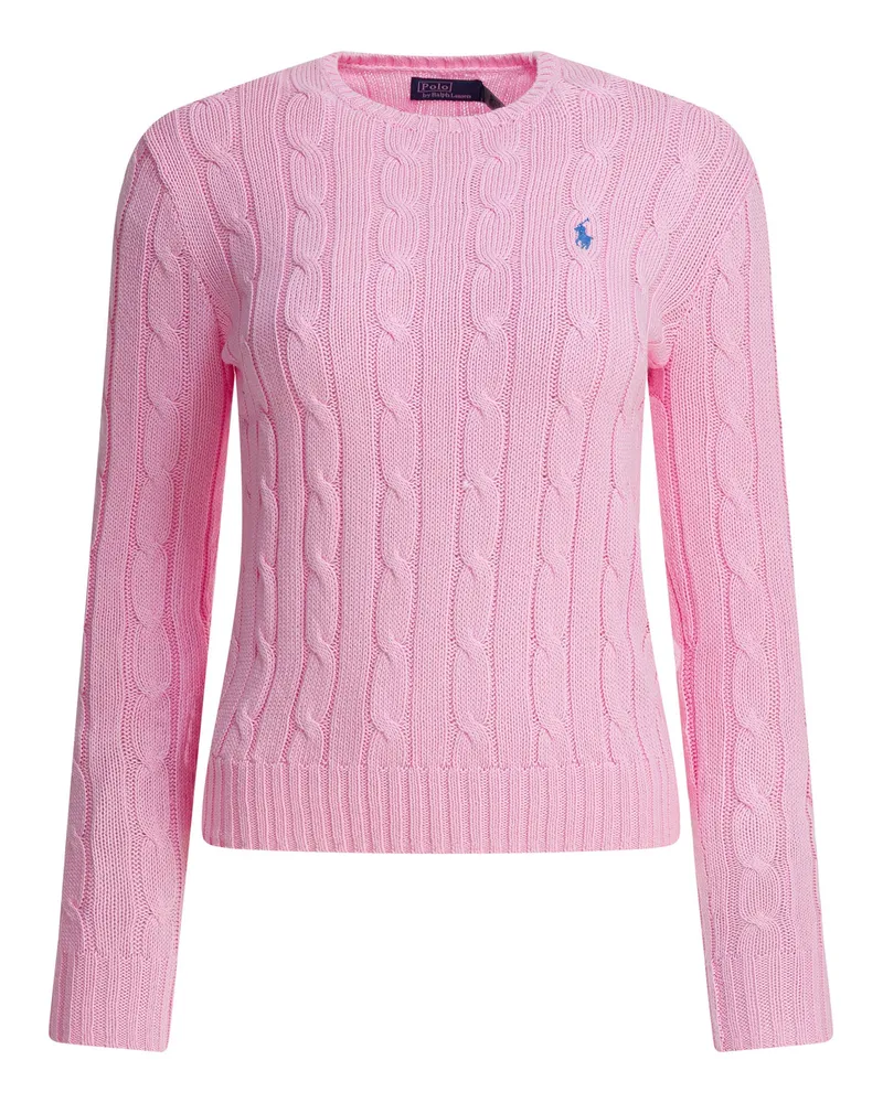 Ralph Lauren Rundhalspullover mit Zopfmuster und Logo Pink
