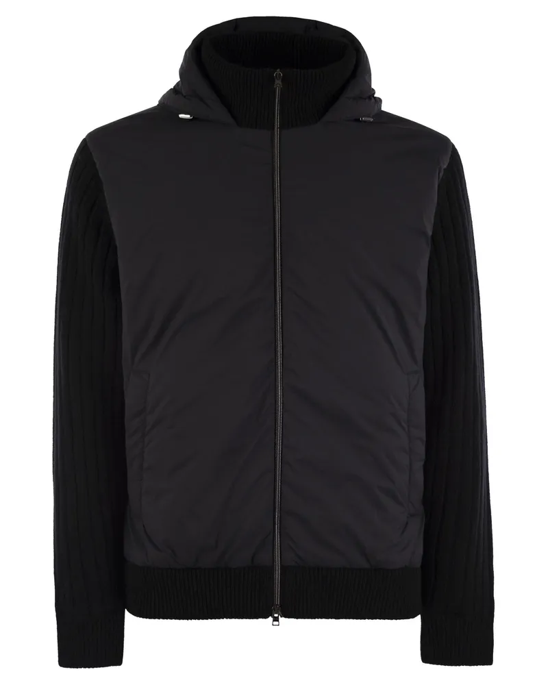 Herno gepolsterte Woll -Strickjacke Black
