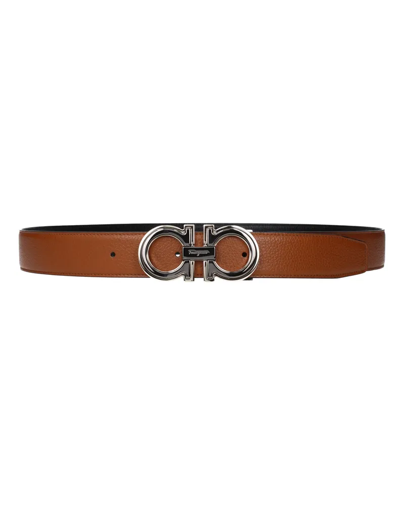 Ferragamo Männer 's Ledergürtel braun/schwarz -