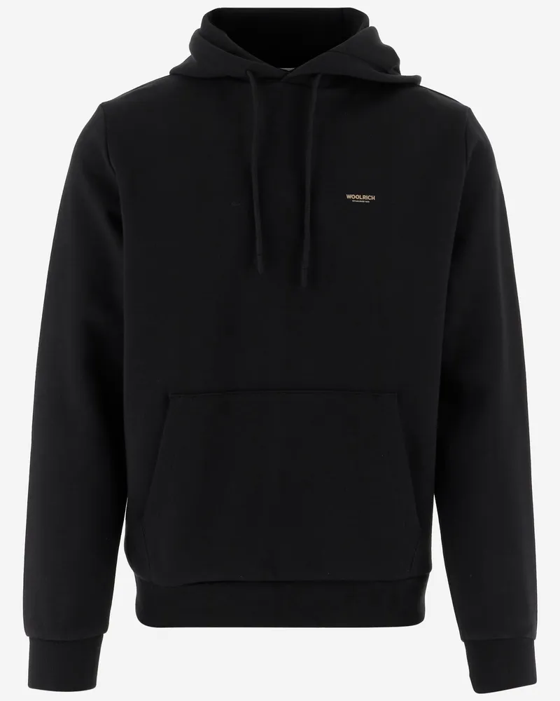 Woolrich Stretch Cotton Blend Sweatshirt mit Logo Black