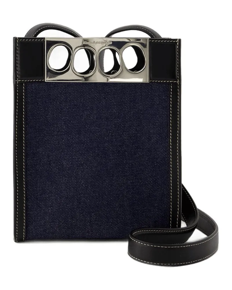 Alexander McQueen Mini -Einkaufstasche  Leder Denim/Schwarz Blau