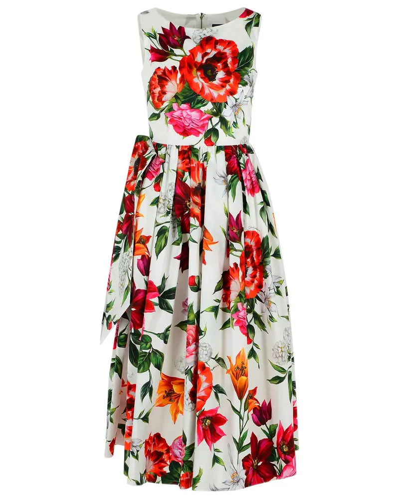 Dolce & Gabbana ärmelloses Kleid in Baumwollpopelinblumendruck White