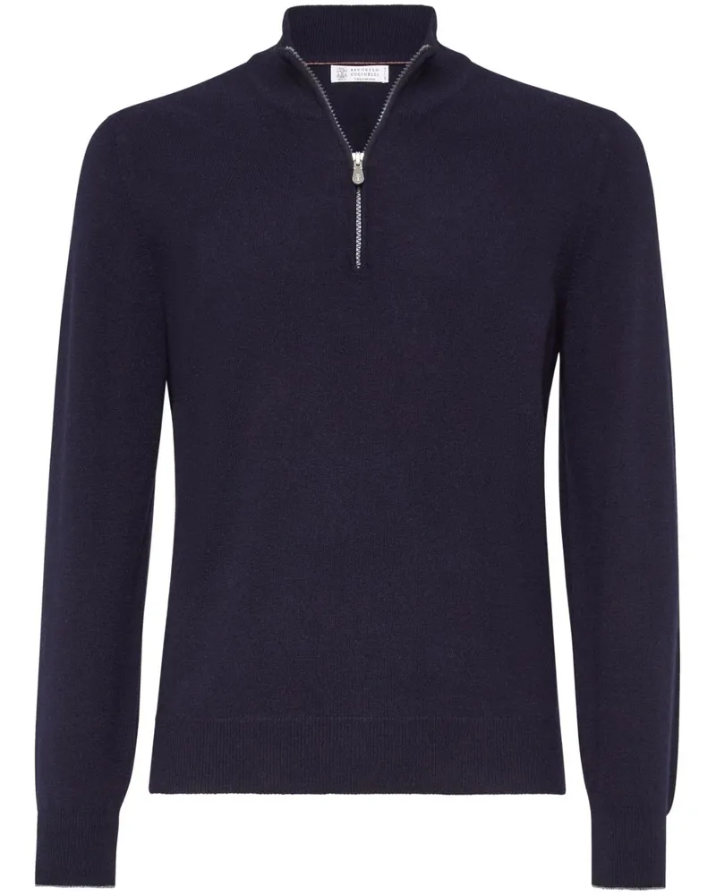 Brunello Cucinelli Cashmere High Neck -Pullover Blue