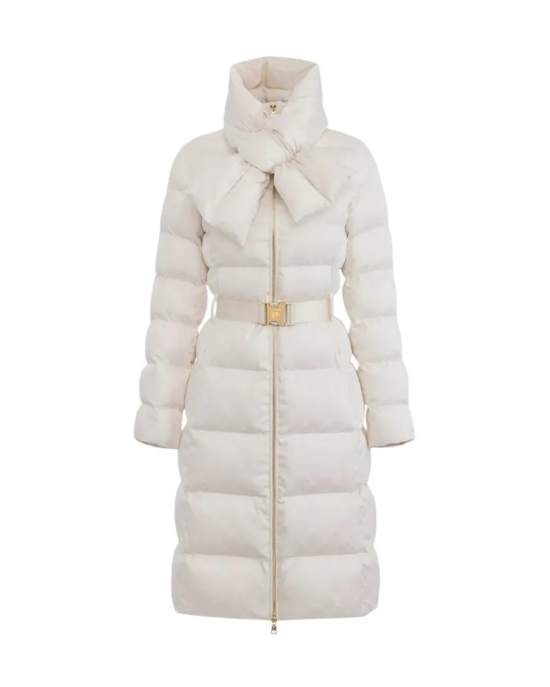 Elisabetta Franchi Jacquard-Segel-Daunenjacke mit abnehmbarem, gepolstertem Schal Latte
