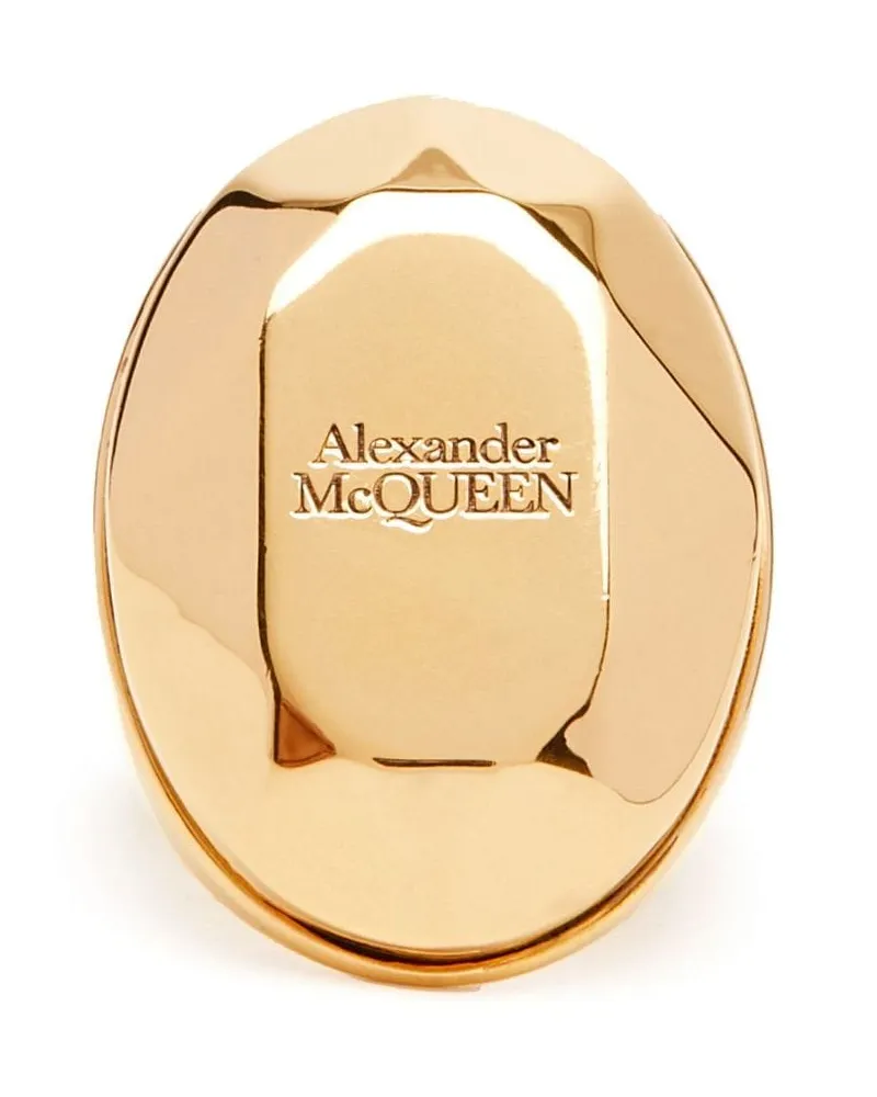 Alexander McQueen Alexander Mc Queen Stone Logo Ring Golden