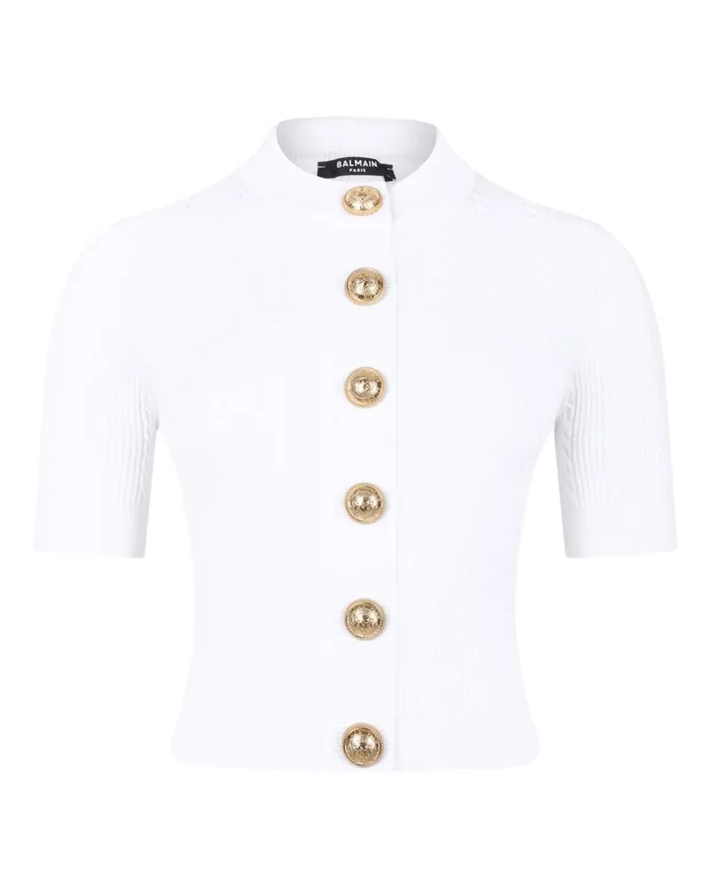 Balmain Crewneck Cardigan White
