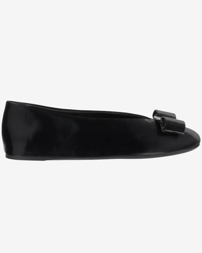 Ferragamo Leder Bow Ballerina Flats Black