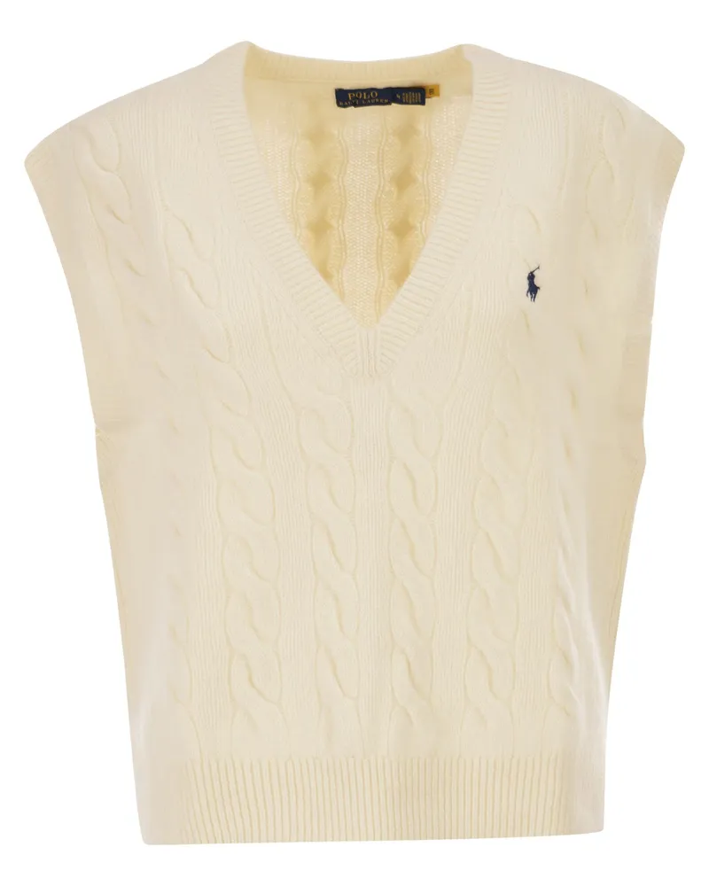 Ralph Lauren Zopfstrickweste aus Wolle und Kaschmir Cream
