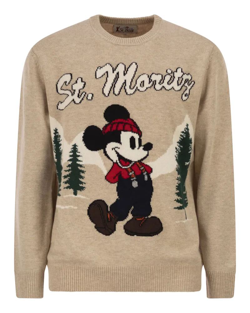 MC2 Saint Barth Heron Pullover mit Rundhalsausschnitt und Stickerei auf der Vorderseite Beige
